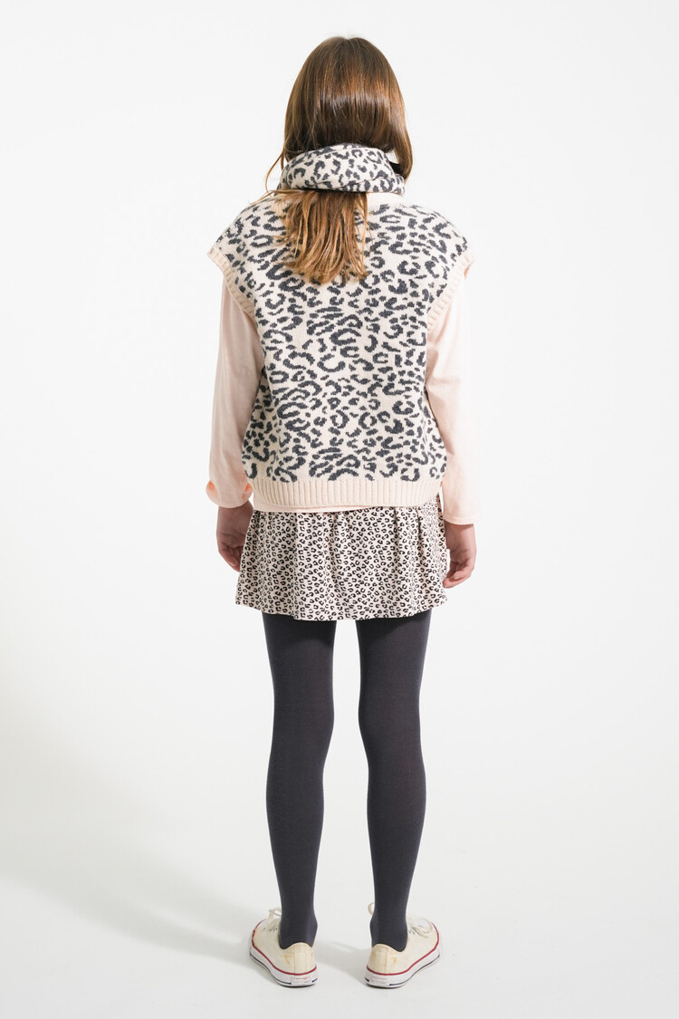 Piupiuchick Knitted waistcoat | Light pink w/ black animal print
