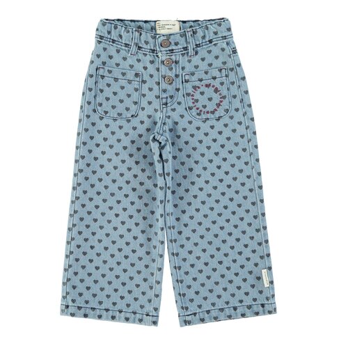Piupiuchick Flare trousers | Washed blue denim w/ black hearts