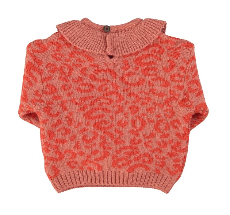Piupiuchick Knitted sweater w/ collar | Pink w/ animal print