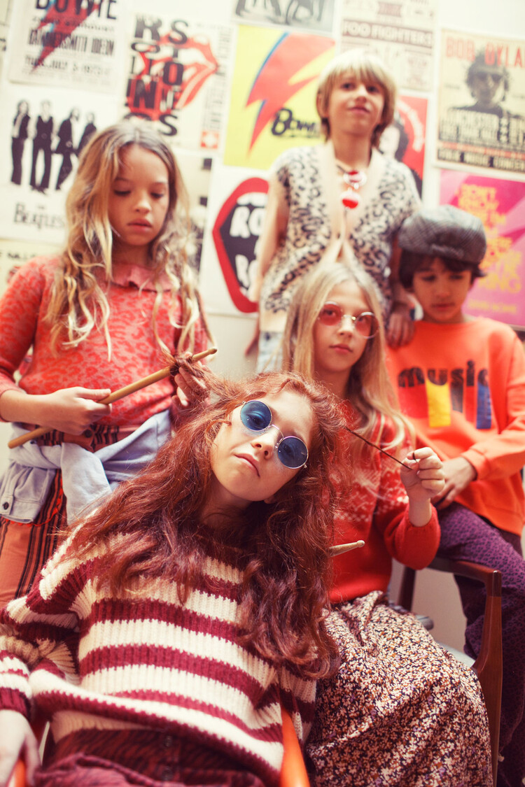 Piupiuchick Knitted sweater w/ collar | Pink w/ animal print