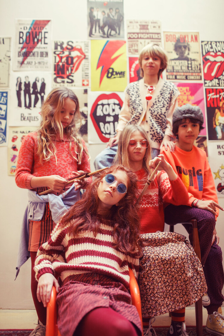 Piupiuchick Knitted sweater w/ collar | Pink w/ animal print