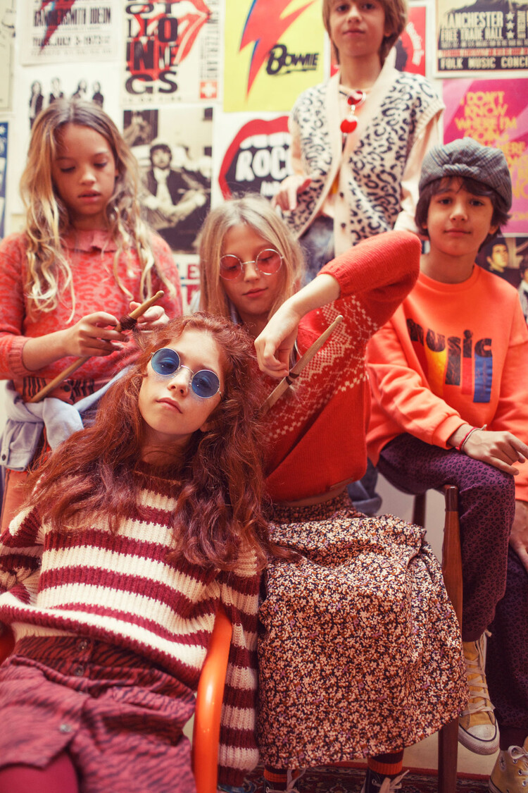 Piupiuchick Knitted sweater w/ collar | Pink w/ animal print