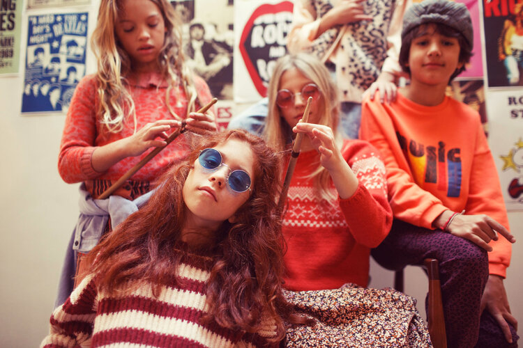 Piupiuchick Knitted sweater w/ collar | Pink w/ animal print