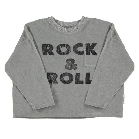 Piupiuchick Terry cotton longsleeve t'shirt | Grey w/ "rock & roll" print