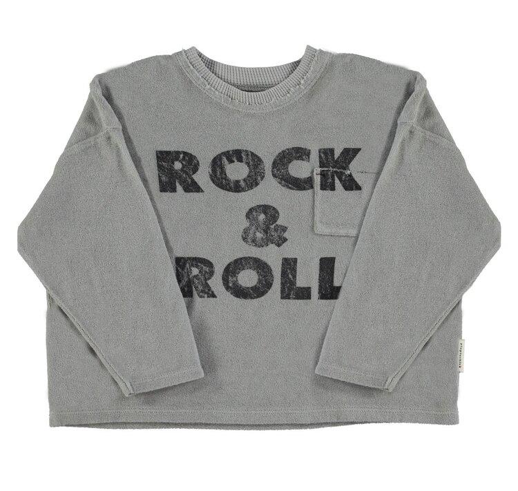 Piupiuchick Terry cotton long sleeve t'shirt | Gray w/ "rock & roll" print