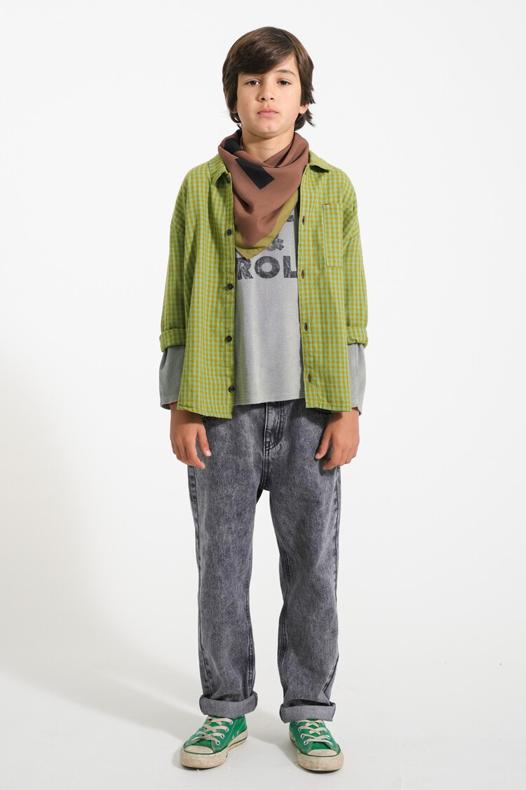 Piupiuchick Terry cotton longsleeve t'shirt | Grey w/ "rock & roll" print