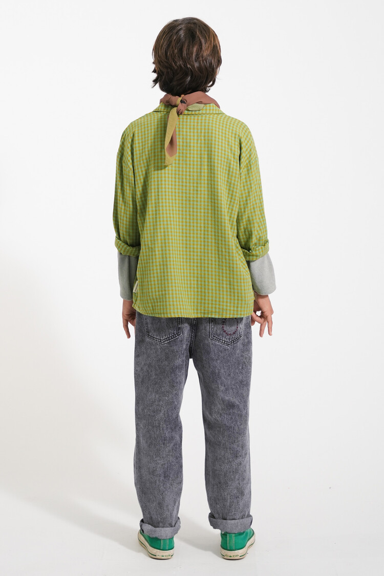 Piupiuchick Terry cotton longsleeve t'shirt | Grey w/ "rock & roll" print