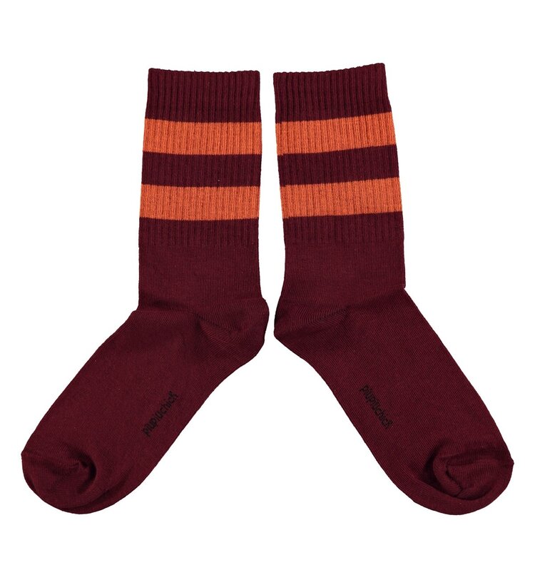 Piupiuchick Socks | Bordeaux w/ orange stripes