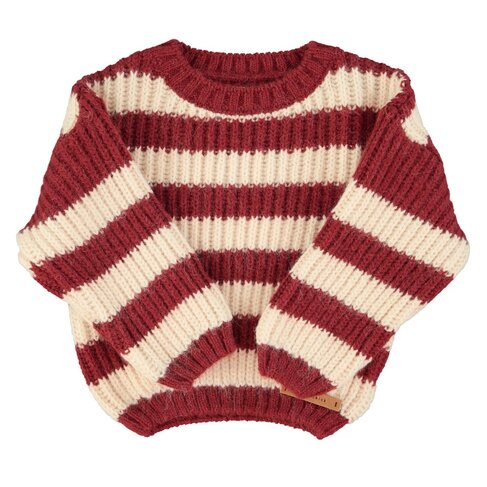 Piupiuchick Knitted sweater | Bordeaux & light pink stripes