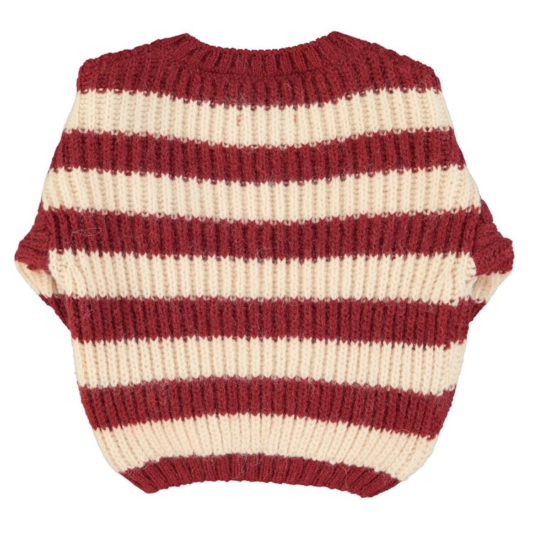 Piupiuchick Knitted sweater | Bordeaux & light pink stripes
