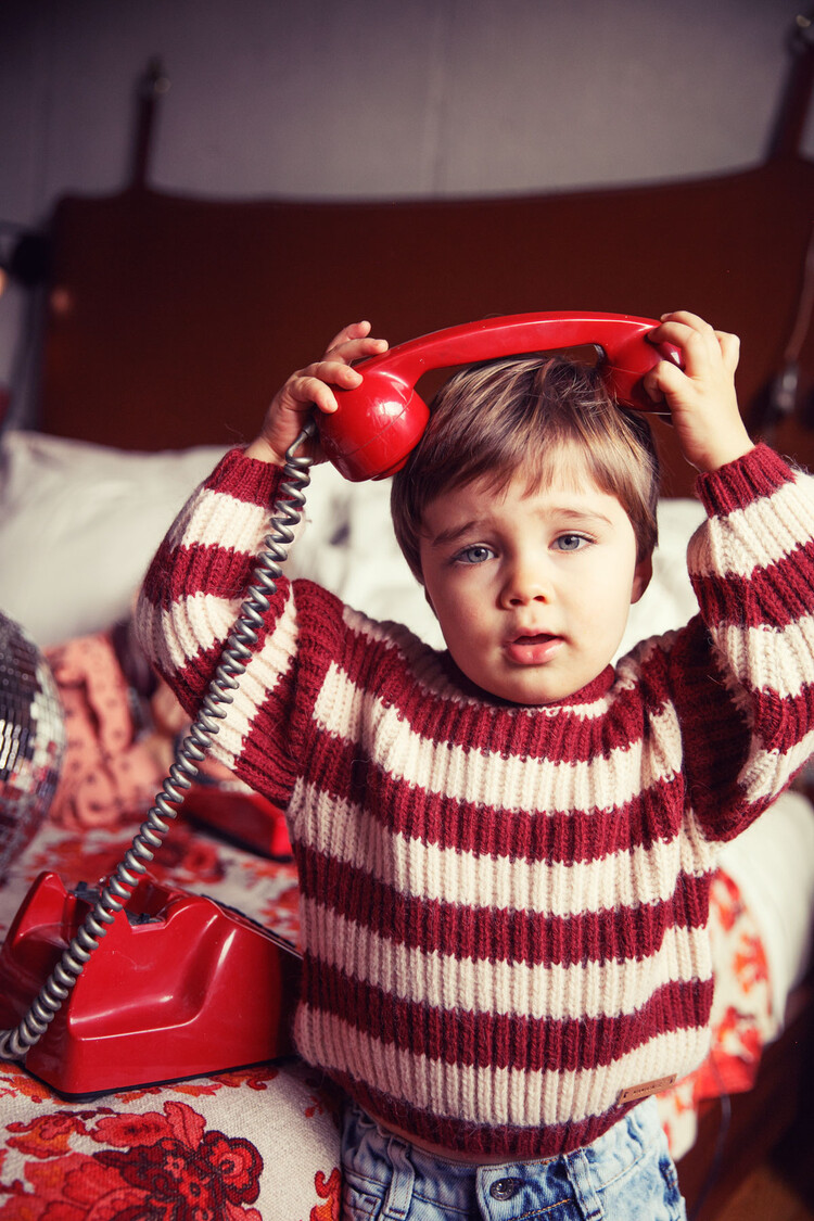 Piupiuchick Knitted sweater | Bordeaux & light pink stripes