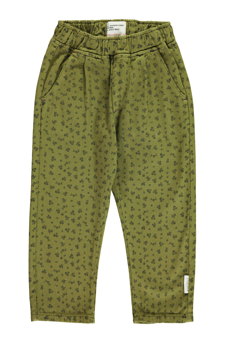 Piupiuchick Unisex trousers | Khaki w/ black flowers