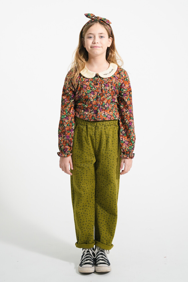 Piupiuchick Unisex trousers | Khaki w/ black flowers