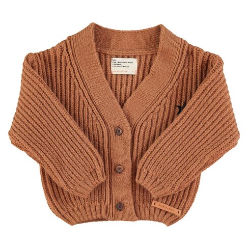 Piupiuchick Knitted cardigan | Brown w/ "band & crew only" print