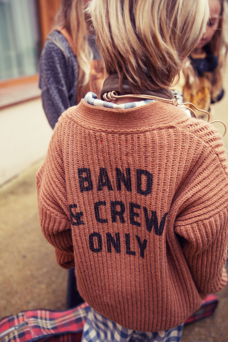 Piupiuchick Knitted cardigan | Brown w/ "band & crew only" print