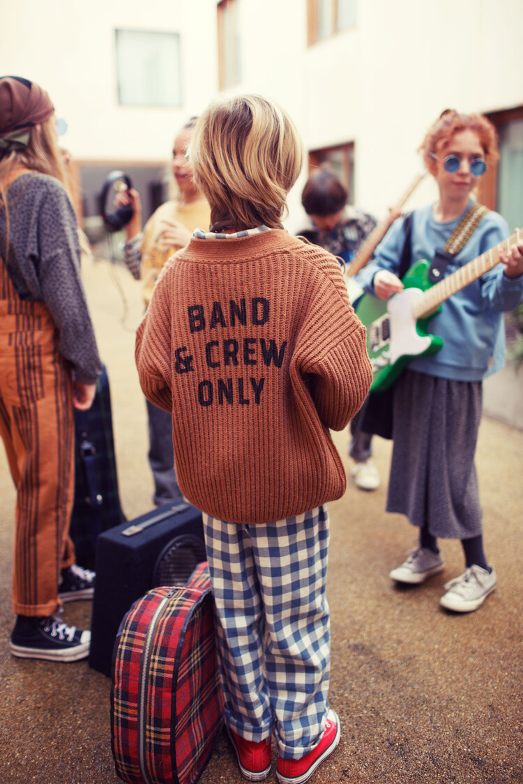Piupiuchick Knitted cardigan | Brown w/ "band & crew only" print