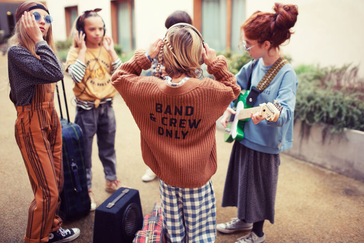 Piupiuchick Knitted cardigan | Brown w/ "band & crew only" print