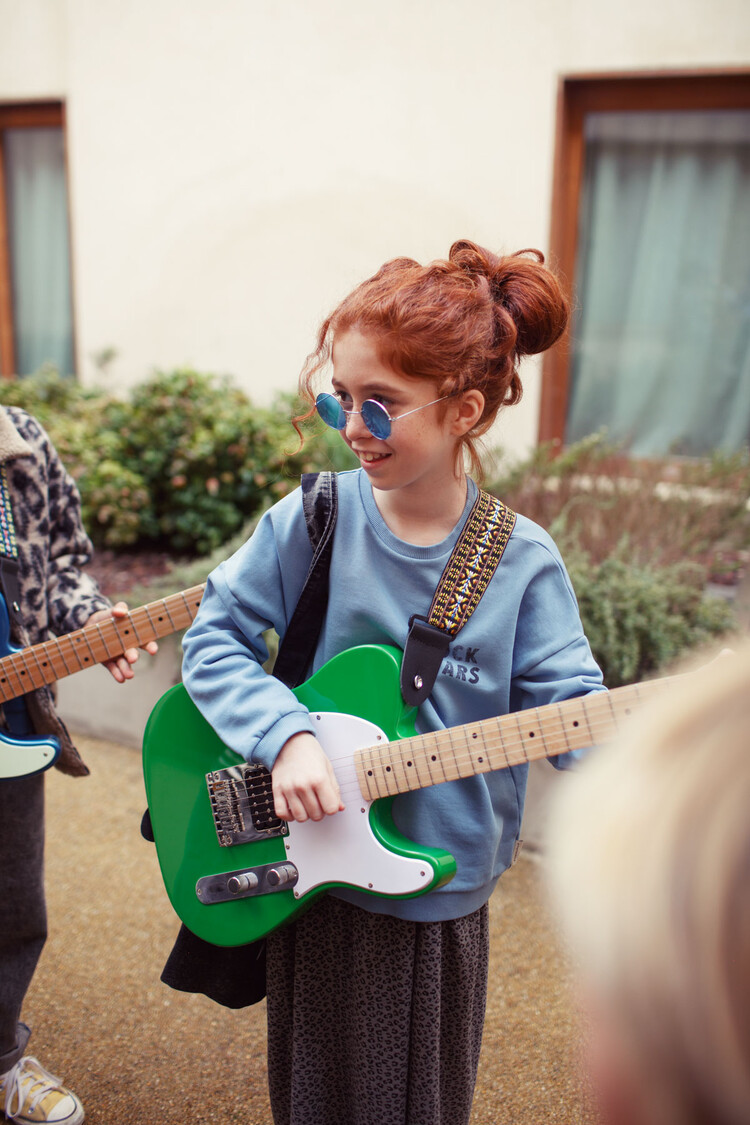 Piupiuchick Sweatshirt | Blue w/ "rock stars" print
