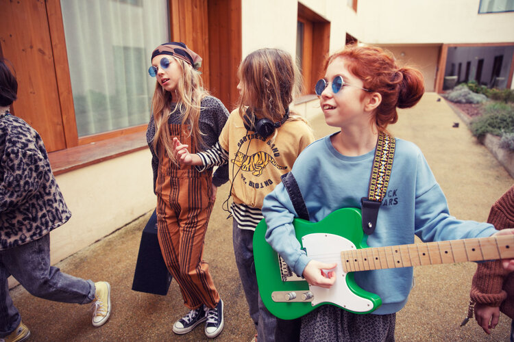 Piupiuchick Sweatshirt | Blue w/ "rock stars" print