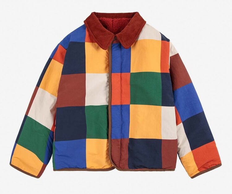 Bobo Choses Multicolor Tiles reversible sheepskin jacket