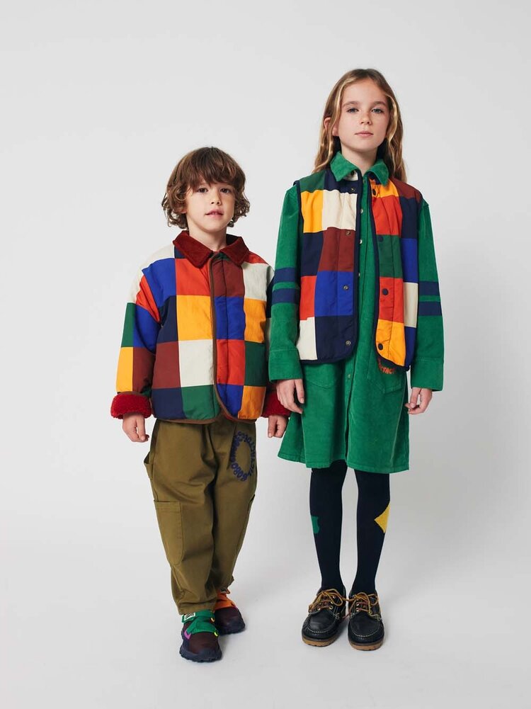 Bobo Choses Multicolor Tiles reversible sheepskin jacket