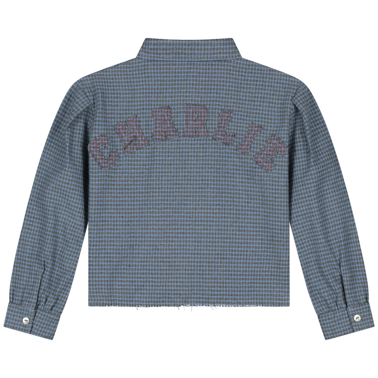 Charlie Petite Niki Blouse - Blue/Grey Checked