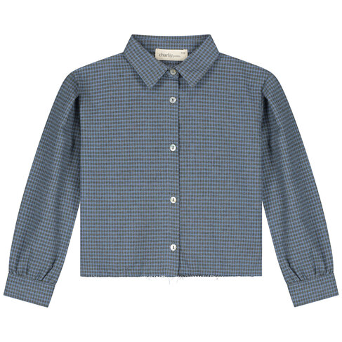 Charlie Petite Niki Blouse - Blue/Grey Checked