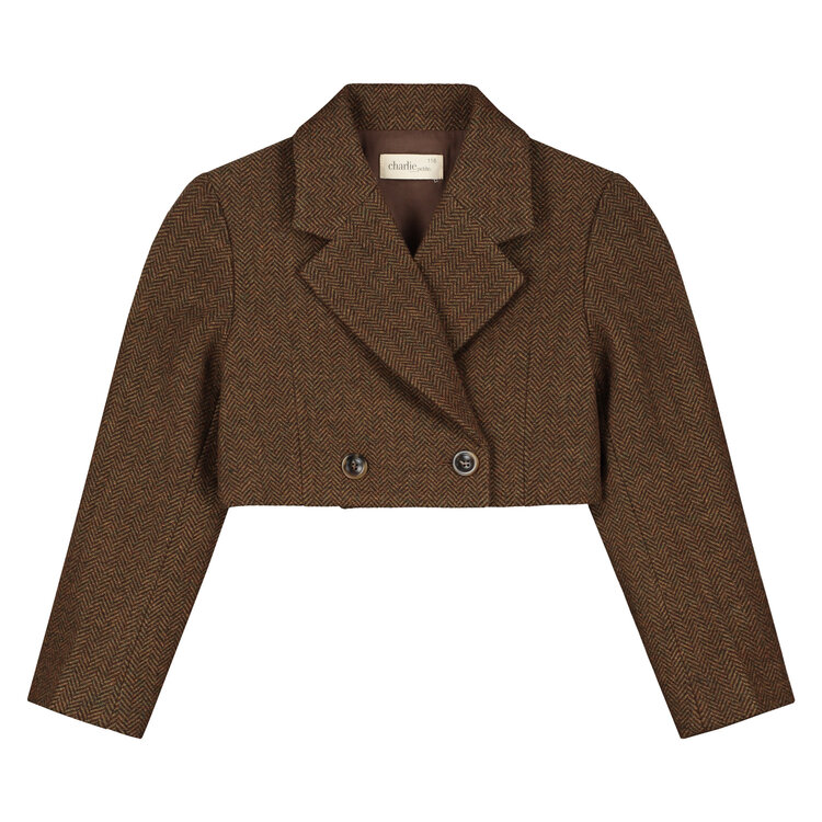 Charlie Petite Nora Cropped Blazer - Brown Melange