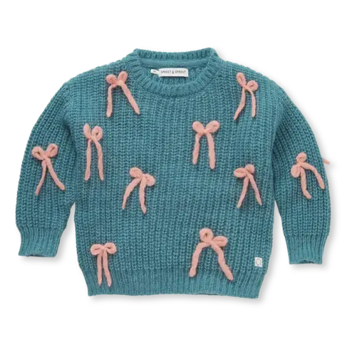Sproet & Sprout Girls Sweater Bows Shady Green