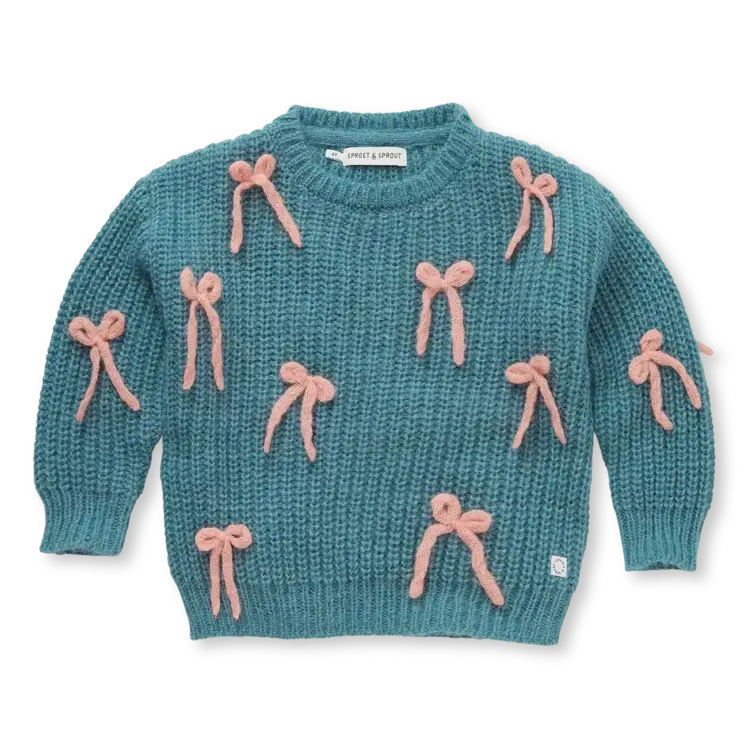 Sproet & Sprout Girls Sweater Bows Shady Green