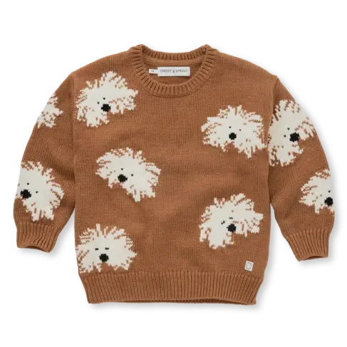 Sproet & Sprout Sweater Intarsia Dogs Mocca