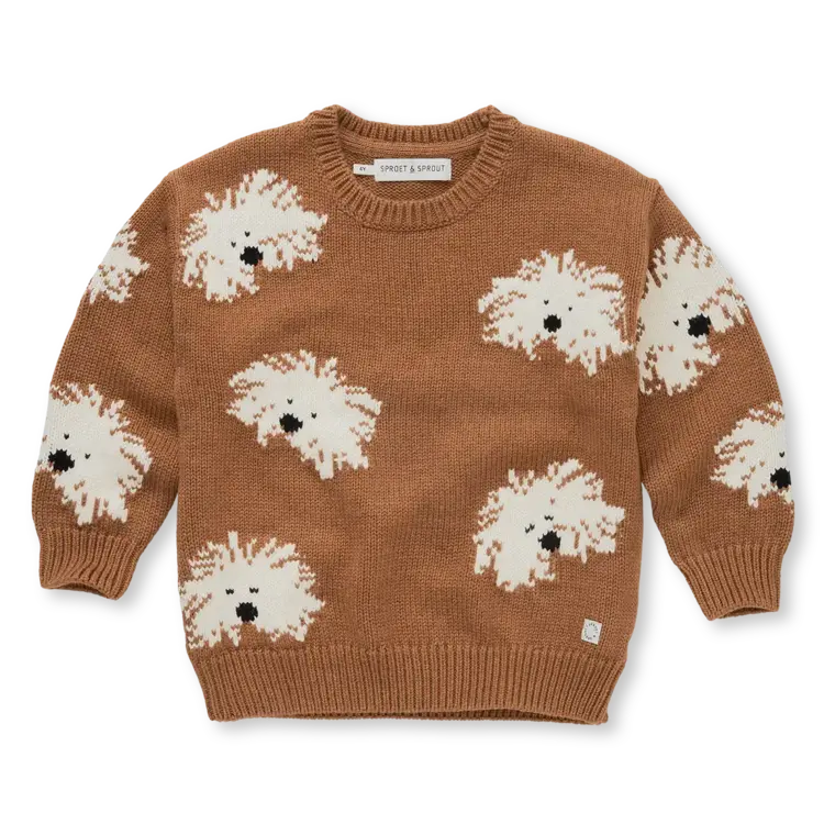 Sproet & Sprout Sweater Intarsia Dogs Mocca
