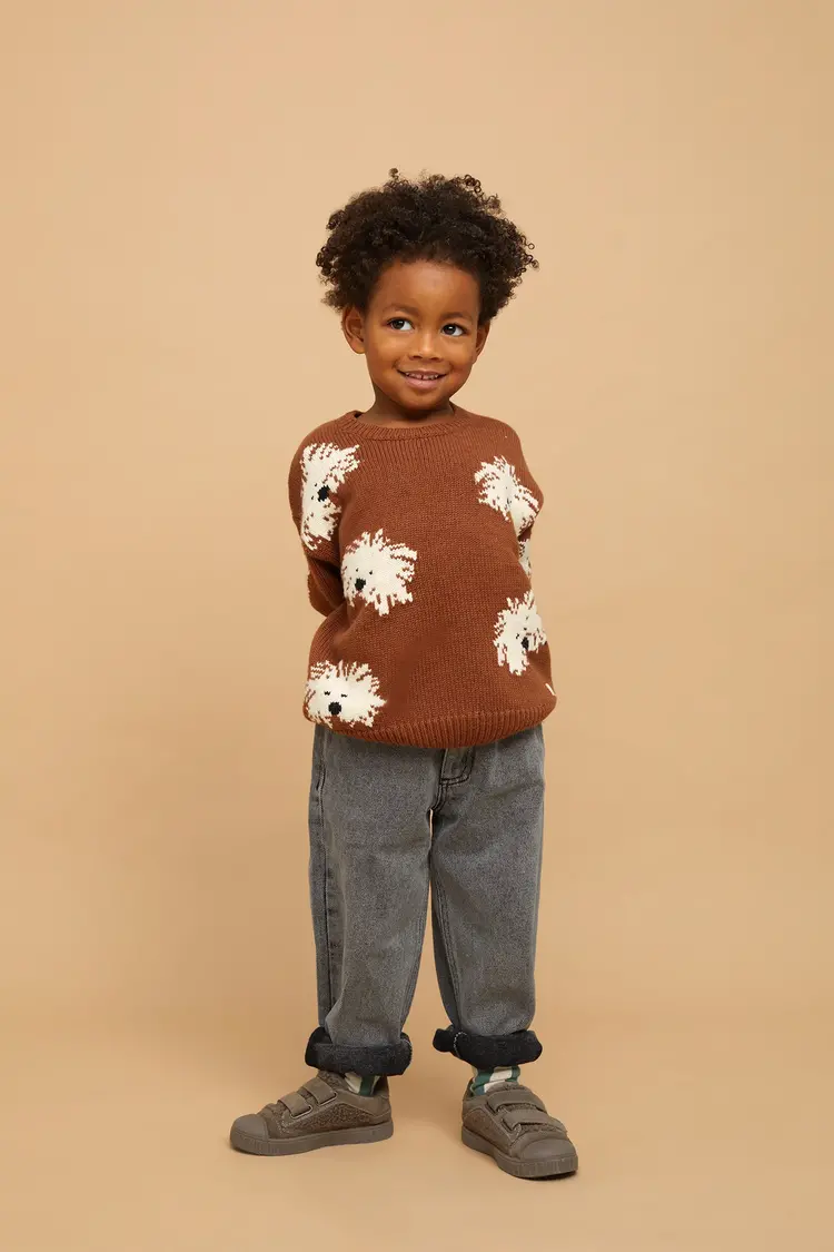 Sproet & Sprout Sweater Intarsia Dogs Mocca