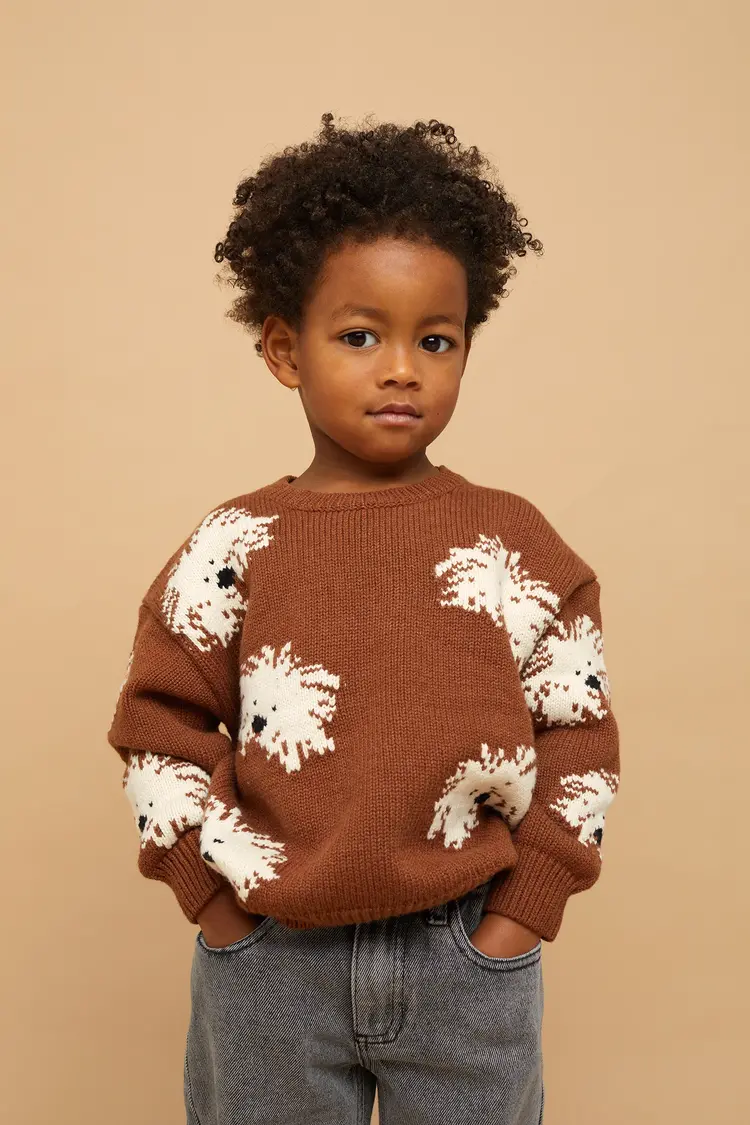 Sproet & Sprout Sweater Intarsia Dogs Mocca