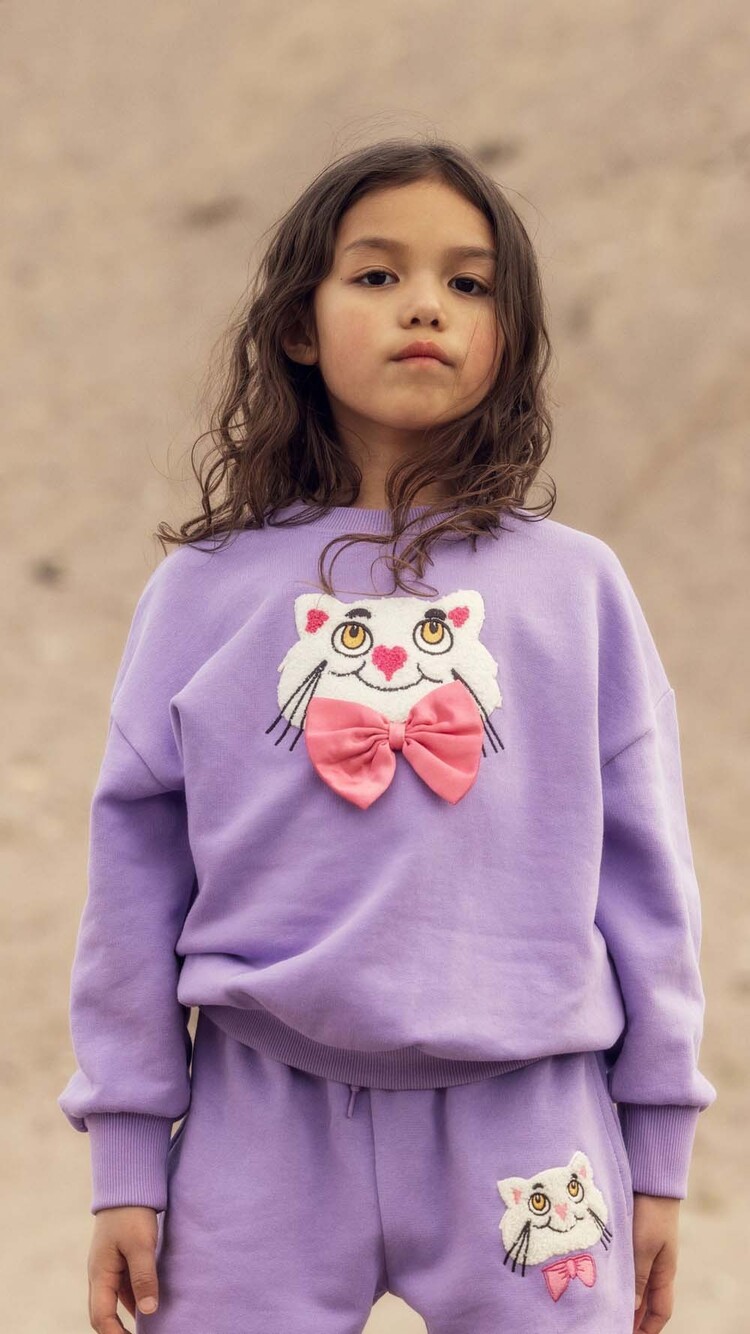 Mini Rodini Cat with bowtie chenille sweatshirt