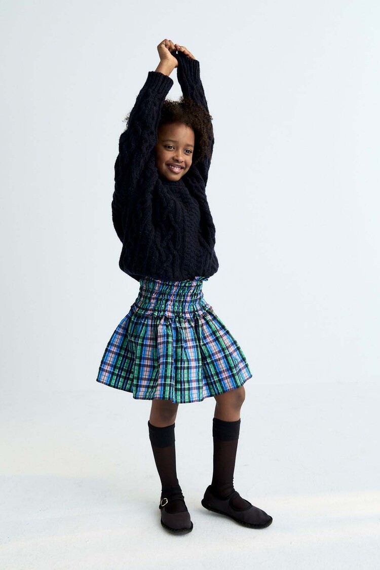 The New Society Lidia Skirt - Infinite Navy Checks