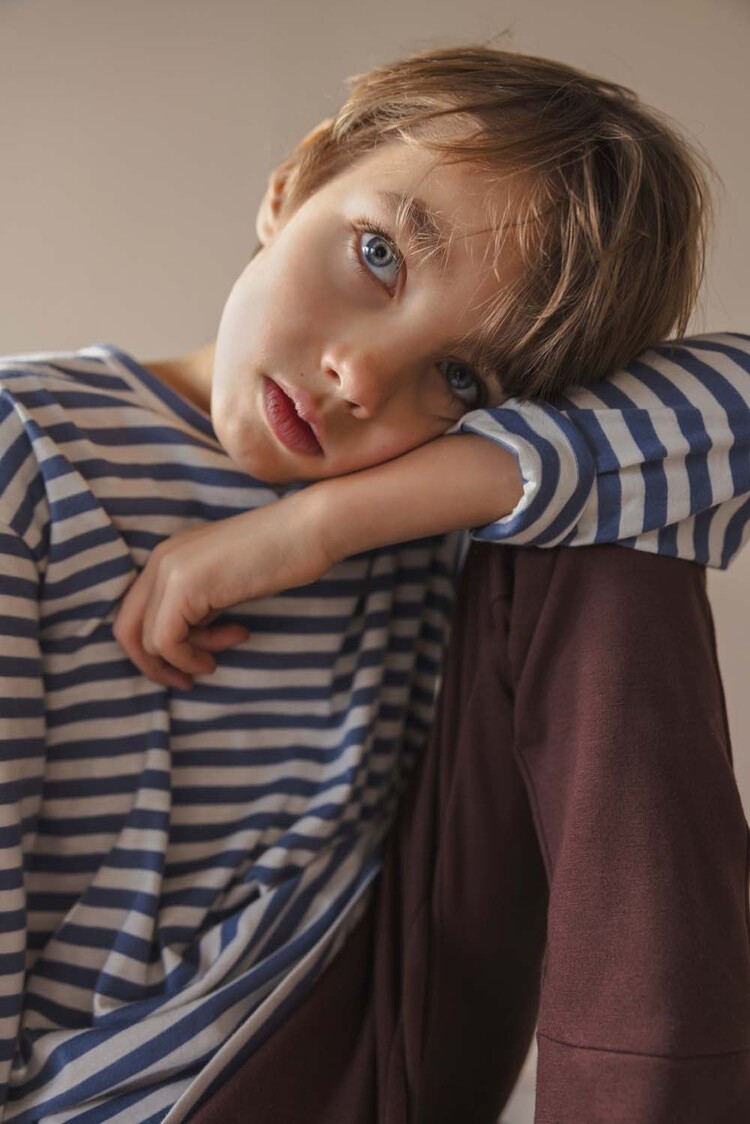 Phil & Phae Oversized tee l/s stripes - denim blue