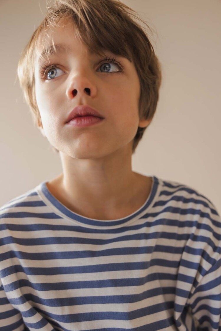 Phil & Phae Oversized tee l/s stripes - denim blue