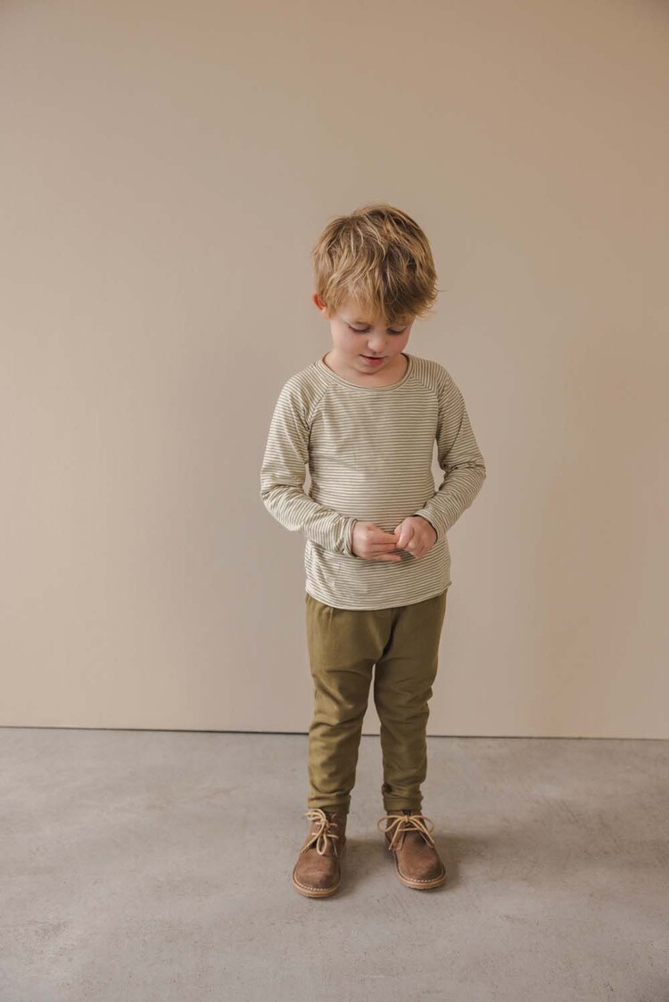 Phil & Phae Raglan tee l/s stripes - soft moss stripes