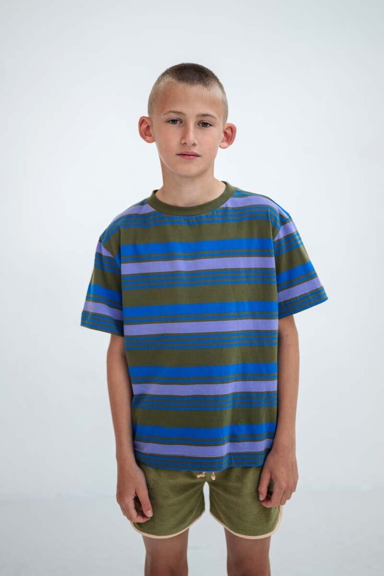 REPOSE AMS Tee Shirt - Khaki Bloom Stripe