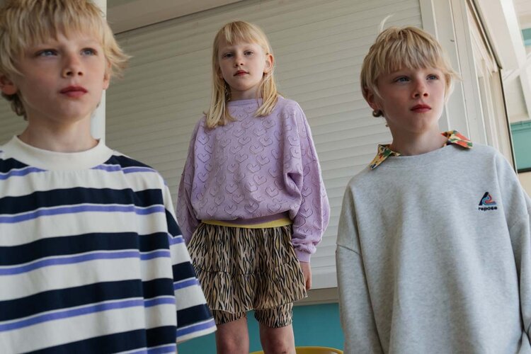 REPOSE AMS Boxy Tee - Cream Teal Glacier Stripe