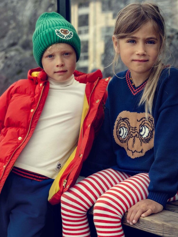 Mini Rodini E.T. emb hooded puffer - red