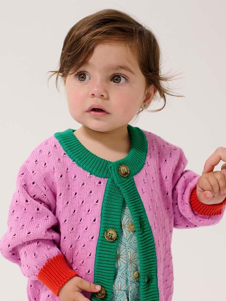 Bobo Choses Color Block open work cardigan