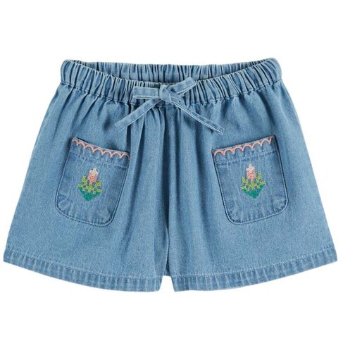 Emile et Ida Short Denim Light Brode Rose - Denim Light