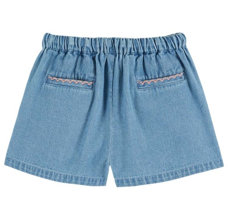 Emile et Ida Short Denim Light Brode Rose - Denim Light