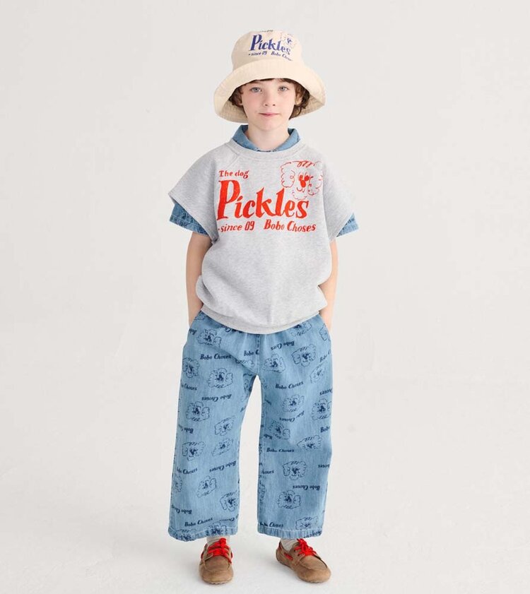 Bobo Choses  Pickles The Dog all over light denim pants