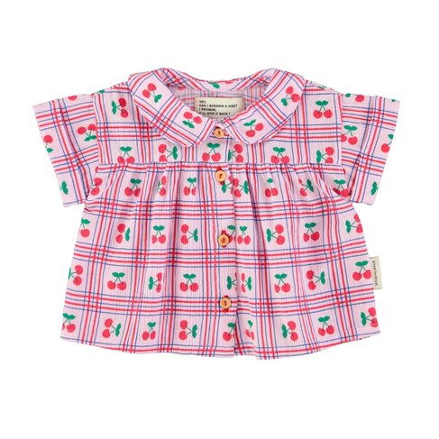 Piupiuchick baby peter pan collar shirt | lilac w/ cherries allover
