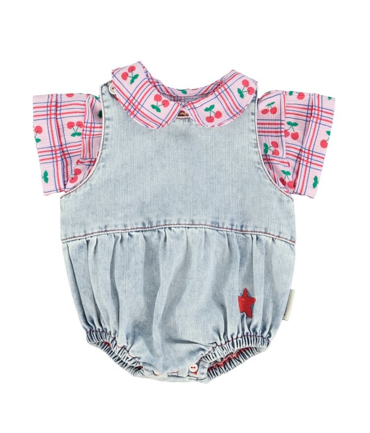 Piupiuchick baby peter pan collar shirt | lilac w/ cherries allover