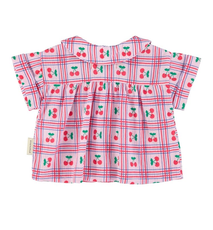 Piupiuchick baby peter pan collar shirt | lilac w/ cherries allover