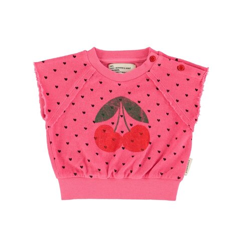 Piupiuchick baby sleeveless sweatshirt |pink w/ cherry print